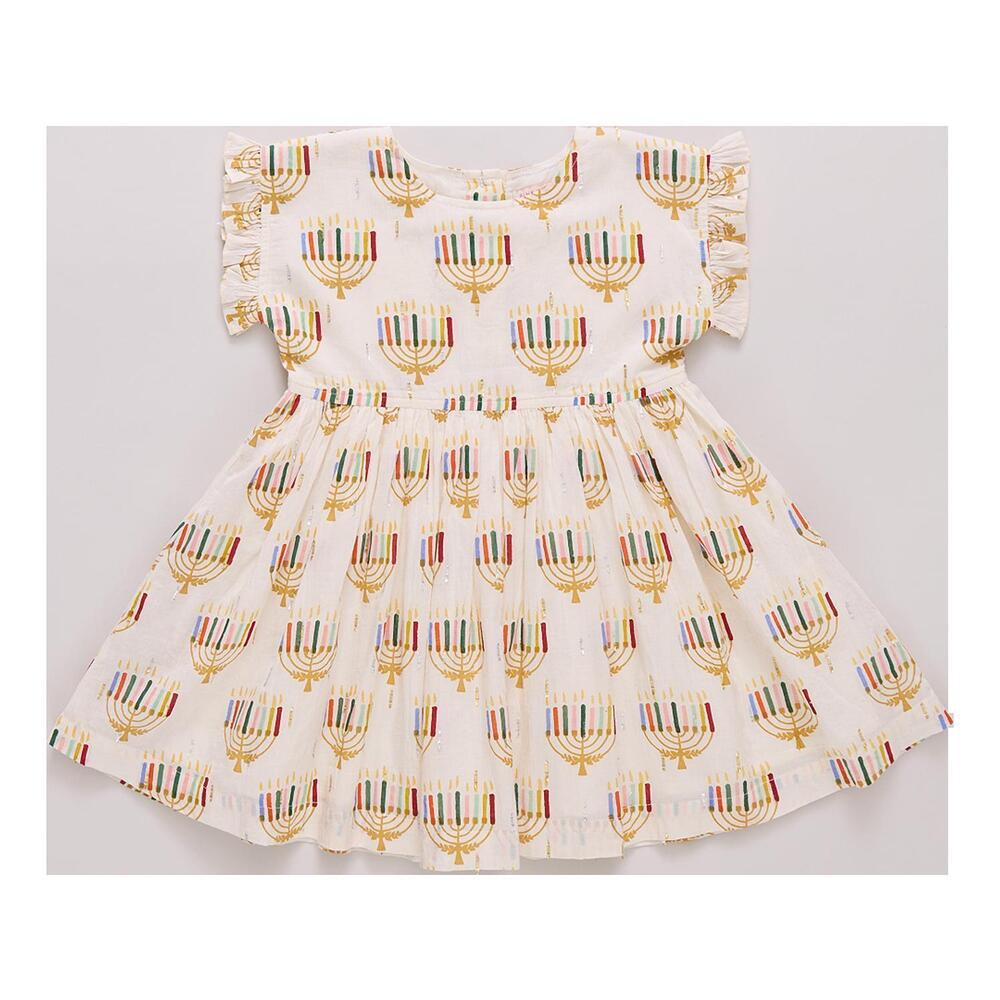 NEW PINK CHICKEN girls colorful menorahs adaline dress in beige